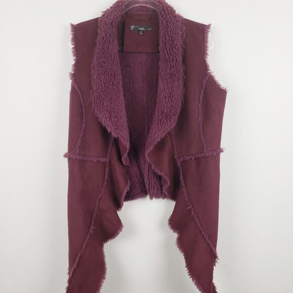 Sioni‎ Hippie Chic Wine color Faux Suede Faux Shearling Fur Vest Size Medium - Picture 9 of 9